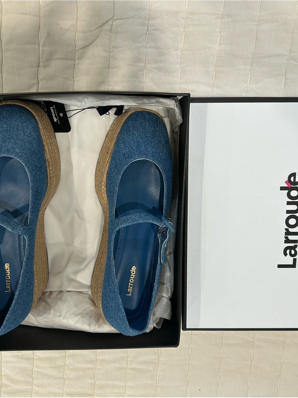 Larroude Denim Mary Jane Espadrilles in Blue